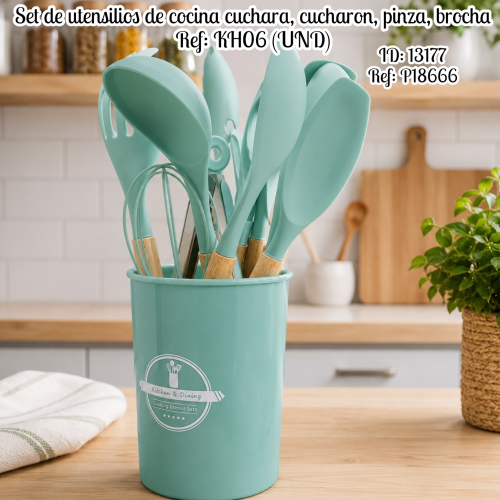 Set de utensilios de cocina cuchara, cucharon, pinza, brocha Ref: KH06 (UND)