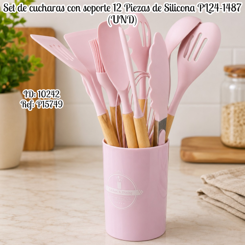 Set de cucharas con soporte 12 Piezas de Silicona PL24-1487 (UND)