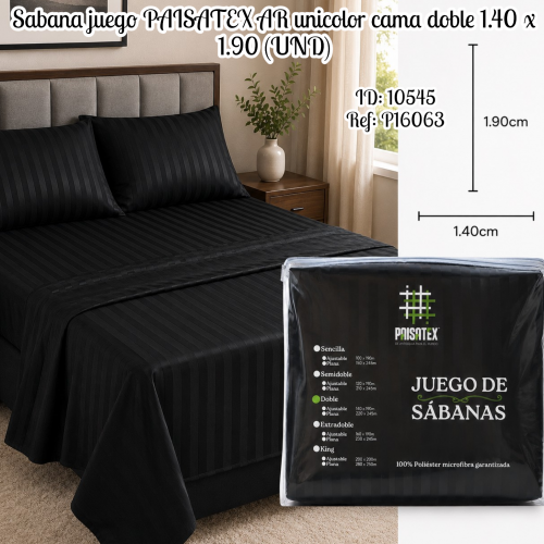 Sabana juego cama doble unicolor PAISATEX 1.40 x 1.90 (UND)