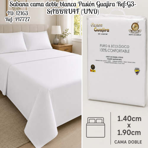 Sabana cama doble blanca Pasión Guajira Ref:G3-SABBRU4F (UND)