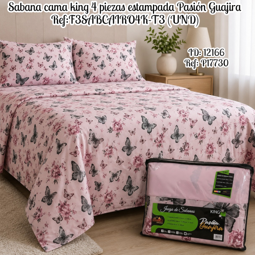 Sabana cama king 4 piezas estampada Pasión Guajira Ref:F3SABCAIRO4K-T3 (UND)