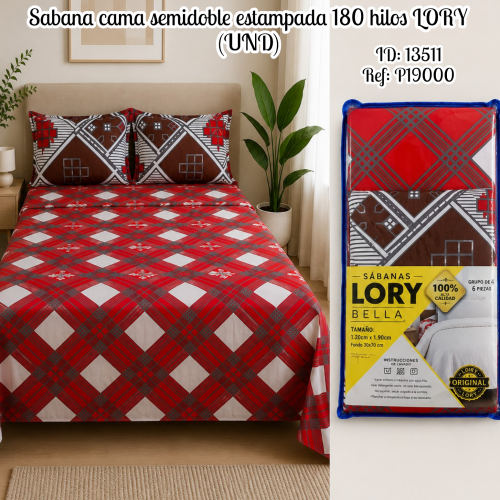 Sabana cama semidoble estampada 180 hilos LORY (UND)
