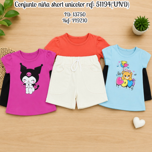 Conjunto niña short  unicolor ref: 51194(UND)