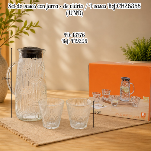 Set de vasos con jarra - de vidrio / 4 vasos Ref:CH26355 (UND)