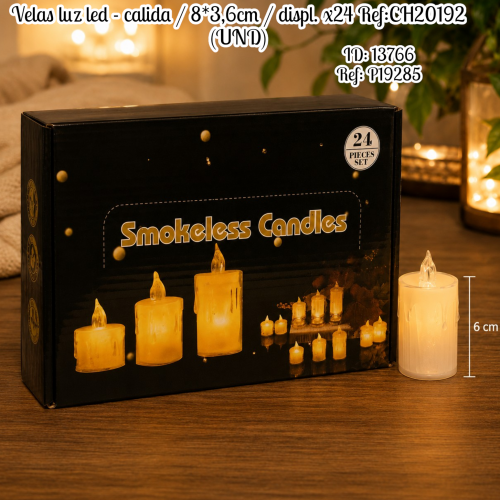 Velas luz led - calida / 8*3,6cm / displ. x24 Ref:CH20192 (UND)