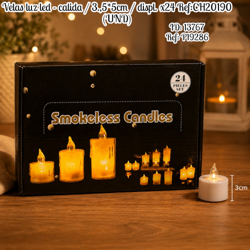 Velas luz led - calida / 3.,5*5cm / displ. x24 Ref:CH20190 (UND)