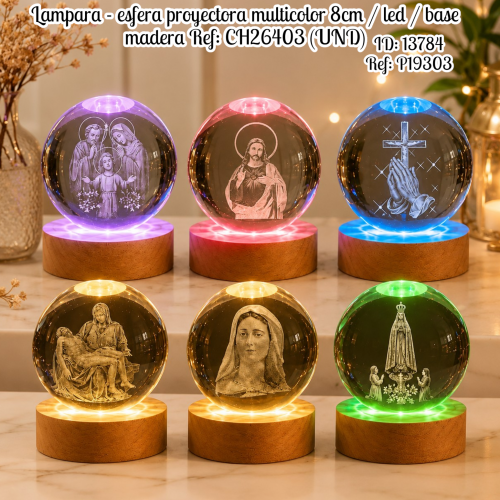 Lampara - esfera proyectora multicolor 8cm / led / base madera Ref: CH26403 (UND)