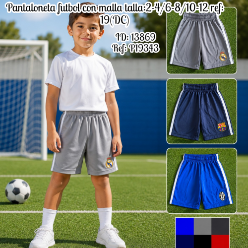 Pantaloneta niño futbol con malla talla:2-4/6-8/10-12 ref: 19(DC)