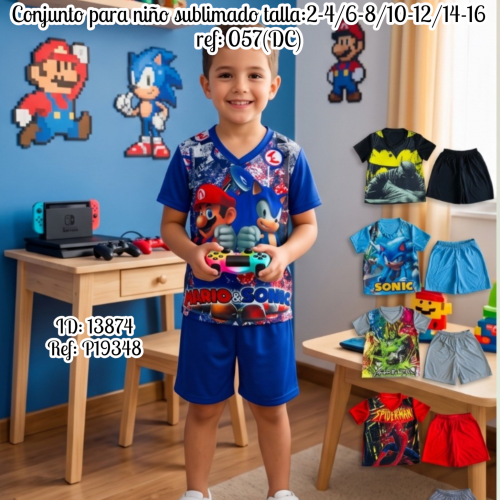 Conjunto para niño sublimado talla:2-4/6-8/10-12/14-16 ref: 057(DC)