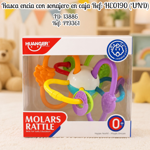 Rasca encia con sonajero en caja Ref: HE0190 (UND)