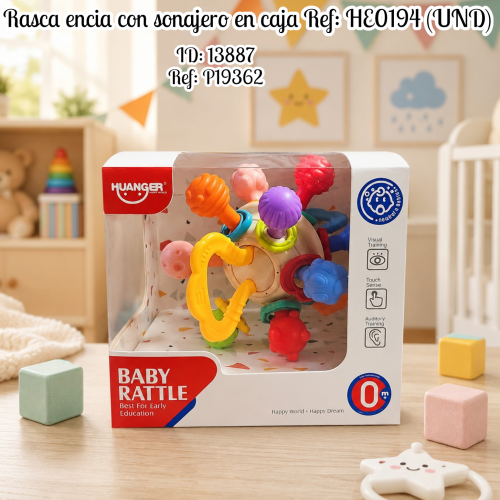 Rasca encia con sonajero en caja Ref: HE0194 (UND)