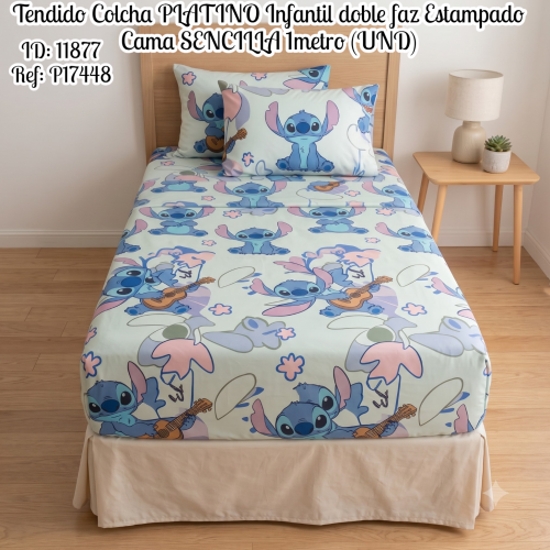 Tendido Colcha PLATINO Infantil doble faz Estampado Cama SENCILLA 1metro (UND)