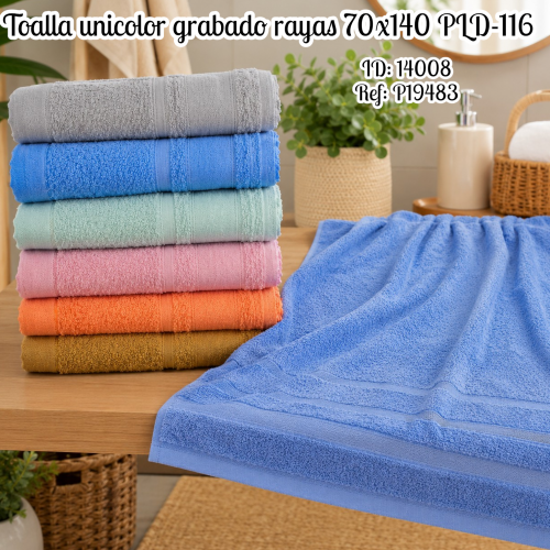 Toalla unicolor grabado rayas 70x140 PLD-116(UND)