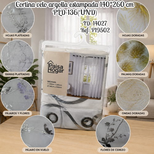 Cortina velo argolla estampada 140*260 cm PLD-136(UND)