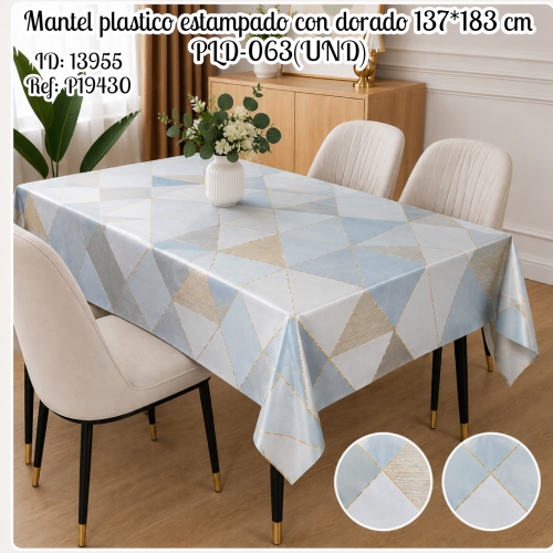 Mantel plastico estampado con dorado 137*183 cm PLD-063(UND)