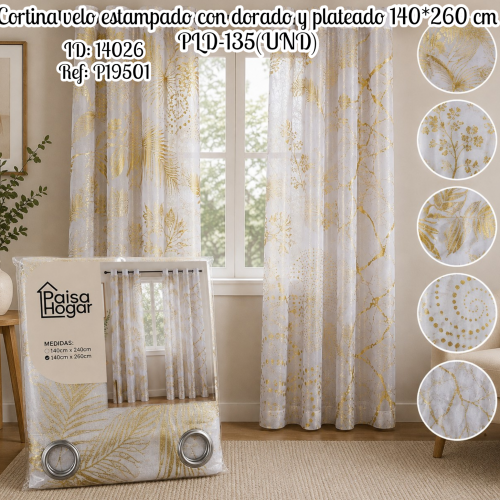Cortina velo estampado con dorado y plateado 140*260 cm PLD-135(UND)
