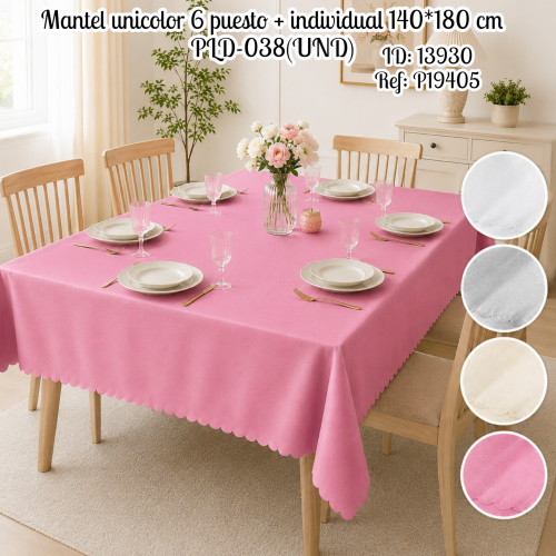 Mantel unicolor 6 puesto + individual 140*180 cm PLD-038(UND)