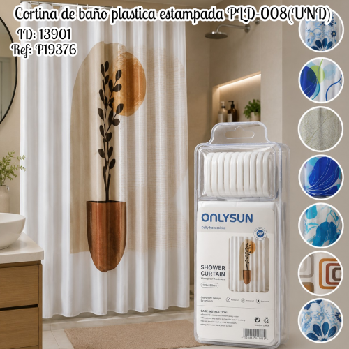 Cortina de baño plastica estampada PLD-008(UND)