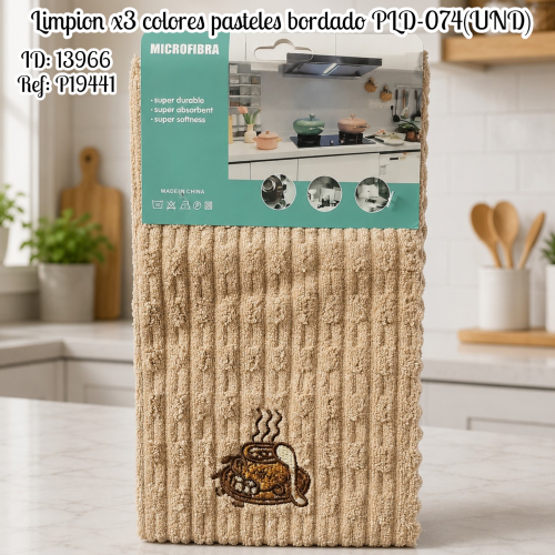 Limpion x3 colores pasteles bordado PLD-074(UND)