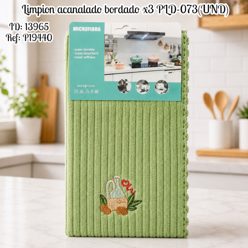 Limpion acanalado bordado x3 PLD-073(UND)