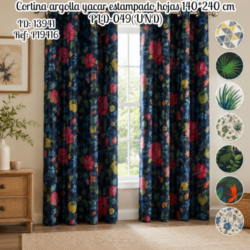 Cortina argolla yacar estampado hojas 140*240 cm PLD-049(UND)