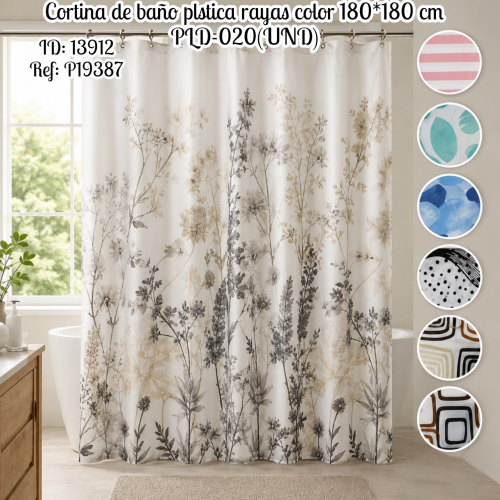 Cortina de baño plstica rayas color 180*180 cm PLD-020(UND)