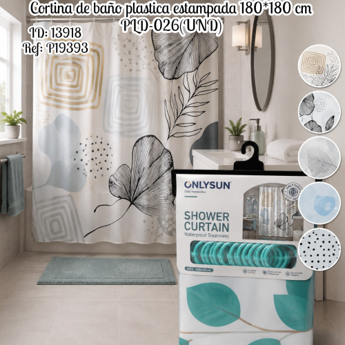 Cortina de baño plastica estampada 180*180 cm PLD-026(UND)