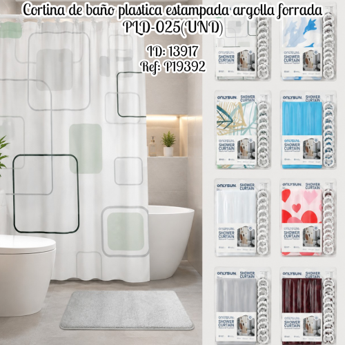 Cortina de baño plastica estampada argolla forrada PLD-025(UND)