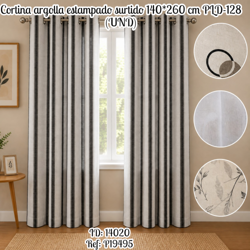 Cortina argolla estampado surtido 140*260 cm PLD-128 (UND)