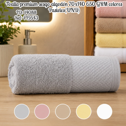 Toalla premium sesgo algodón 70x140 650 GRM colores Pasteles(UND)