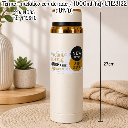Termo - metálico con dorado / 1000ml Ref: CH23122 (UND)