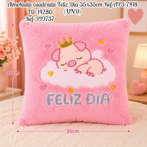 Almohada cuadrada Feliz Dia 35x35cm Ref:AP3-7418 (UND)