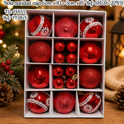 Bola navidad caja 6cm x 10 + 3cm x 16 Ref: S1036 (UND)