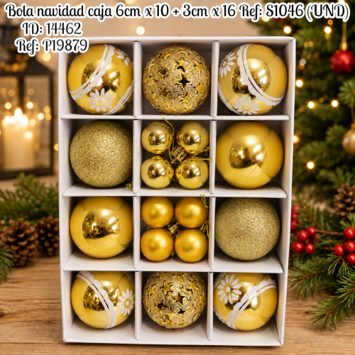 Bola navidad caja 6cm x 10 + 3cm x 16 Ref: S1046 (UND)