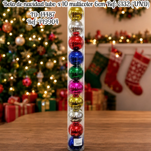 Bola de navidad tubo x 10 multicolor 6cm Ref: E132 (UND)