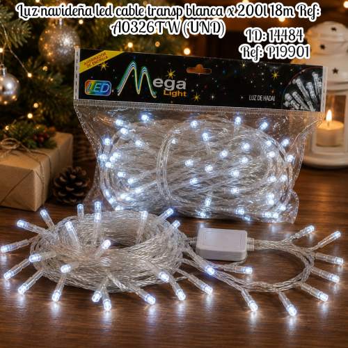 Luz navideña led cable transp blanca x 200l 18m Ref: A0326TW (UND)