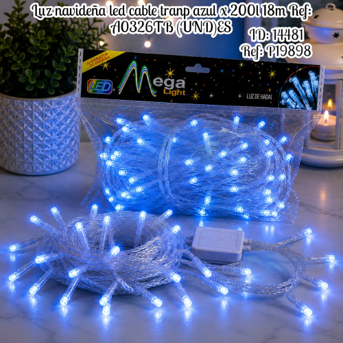 Luz navideña led cable tranp azul x 200l 18m Ref: A0326TB (UND)ES