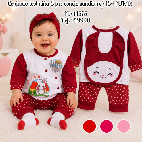 Conjunto tool  niña 3 pzs conejo sandia ref: 134 (UND)
