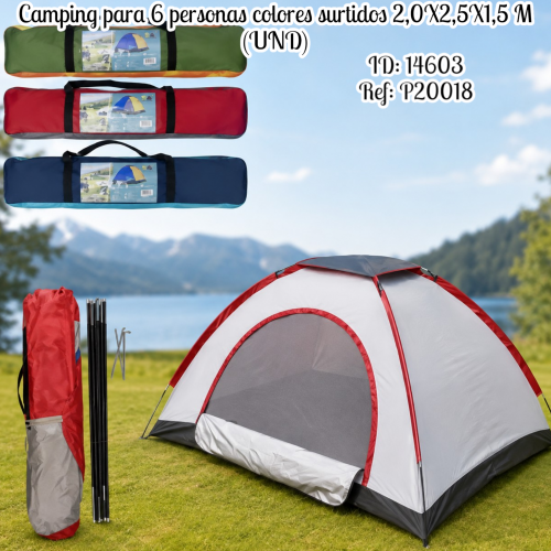 Camping para 6 personas colores surtidos 2,0X2,5X1,5 M (UND)