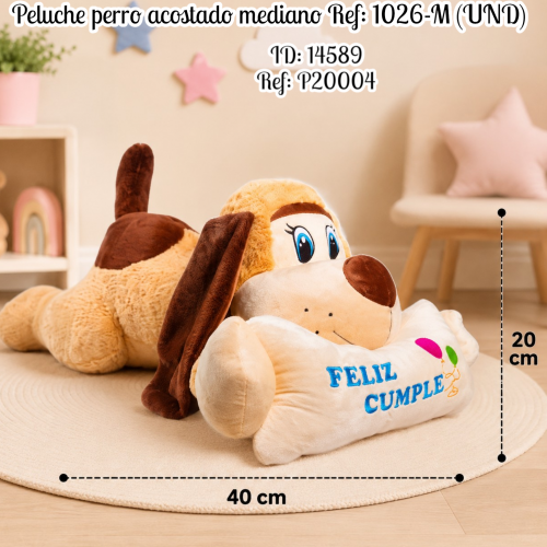 Peluche perro acostado mediano Ref: 1026-M (UND)