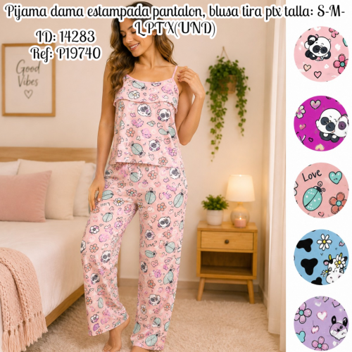 Pijama dama estampada pantalon, blusa tira ptx talla: S-M-L (UND)