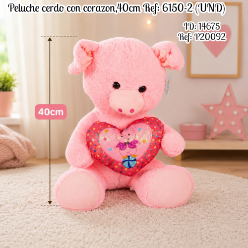 Peluche cerdo con corazon,40cm  Ref: 6150-2 (UND)