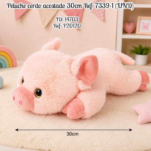 Peluche cerdo acostado 30cm Ref: 7339-1 (UND)