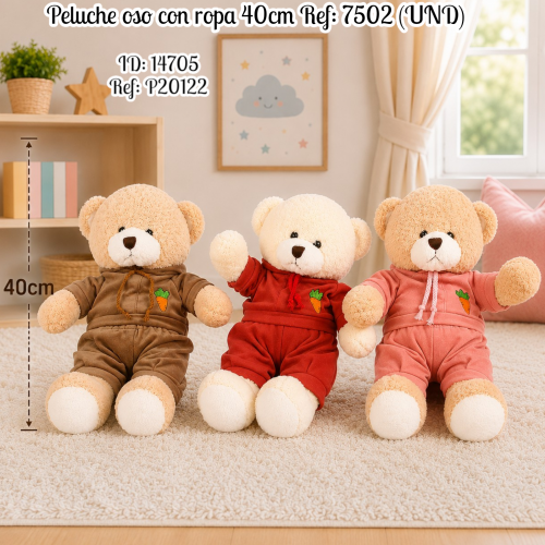 Peluche oso con ropa 40cm Ref: 7502 (UND)