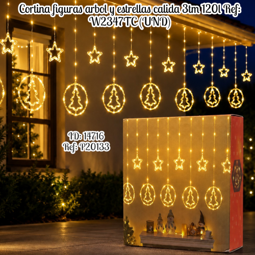 Cortina figuras arbol y estrellas calida 3tm 120l Ref: W2347TC (UND)