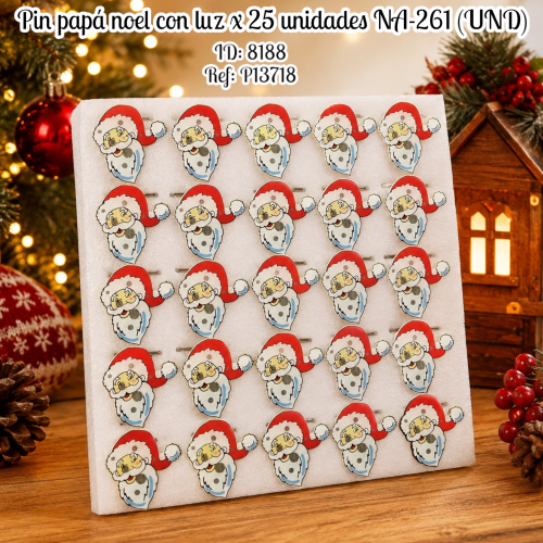 Pin papá noel con luz x 25 unidades NA-261 (UND)