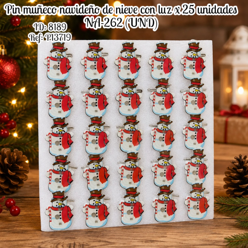 Pin muñeco navideño de nieve con luz x 25 unidades NA-262 (UND)