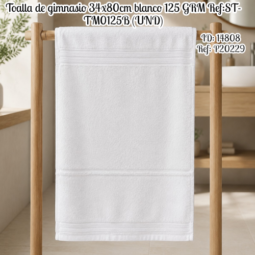 Toalla de gimnasio 34x80cm blanco 125 GRM Ref:ST-TM0125B (UND)
