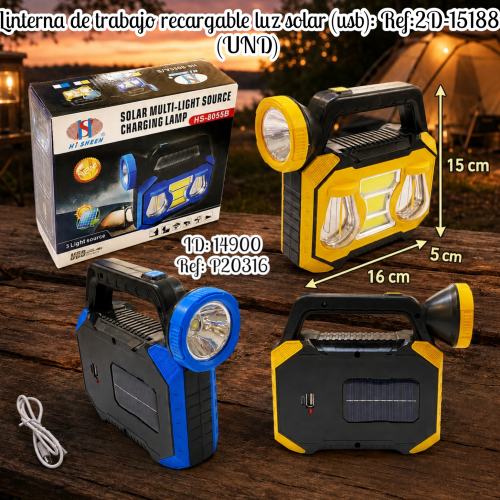 Linterna de trabajo recargable luz solar (usb): Ref:2D-15188 (UND)