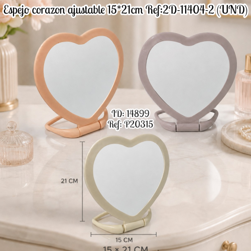 Espejo corazon ajustable 15*21cm Ref:2D-11404-2 (UND)